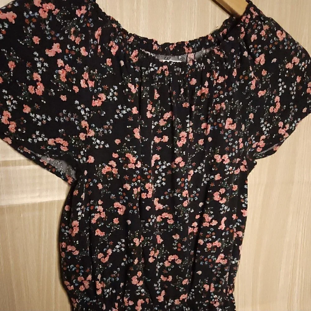 Old Navy Girls Black Pink Silky Romper 10-12